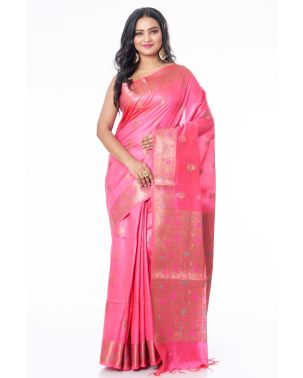 PINK GHICHHA SILK WITH ALLOVER ZARI MEENAKARI WORK ON PALLU & BORDER AND MATCHING BLOUSE PIECE