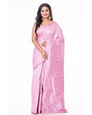 MAUVE TUSSAR SAREE WITH CUTWORK AND ALLOVER SELF THREADWORK AND MATCHING BLOUSE PIEC