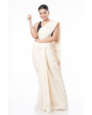 ELEGANT SOFT PURE HANDLOOM COTTON SAREE, OFF WHITE BODY WITH COPPER THREAD WORK 