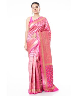 PINK SILK SAREE WITH ALL OVER ZARI THREAD WORK, ZARI BORDER & PALLU, MATCHING BLOUSE PIECE