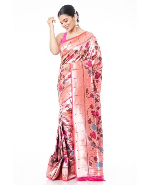 PINK PAINTHANI WITH ALL OVER FLORAL PATTERN RICH ZARI WORK & MATCHING BLOUSE PIECE