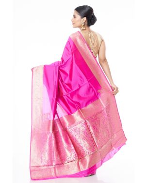 PLAIN BODY RANI KATAN SILK WITH ZARI BORDER AND RICH PALLU & MATCHING BLOUSE PIECE