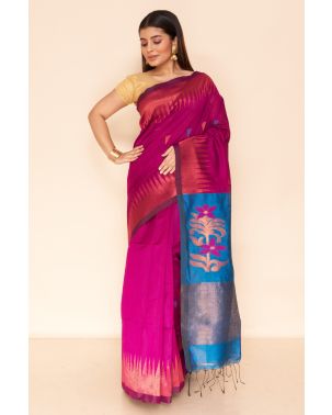 MAGENTA BROCADE HANDLOOM, CONTRAST BLOUSE PIECE