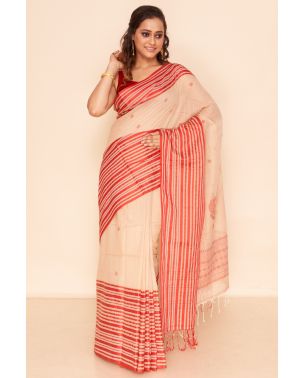 BEIGE SOFT COTTON HANDLOOM, MATCHING BLOUSE PIECE