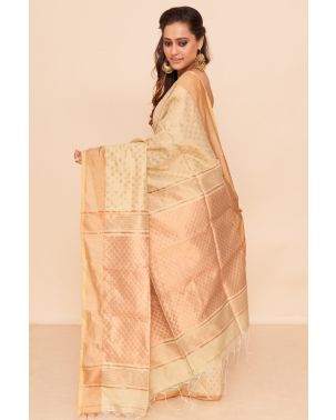 BEIGE ALL OVER BROCADE WORK ON HANDLOOM, MATCHING BLOUSE PIECE