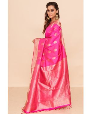 PINK SOUTH SILK WITH ALL OVER ZARI WORK, MATCHING BLOUSE PIECE