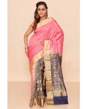 PINK SILK WITH PATLI PALLU, CONTRAST BLOUSE PIECE