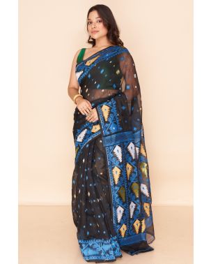 BLACK BODY MULTI COLOURED THREAD WORK SOFT DHAKAI