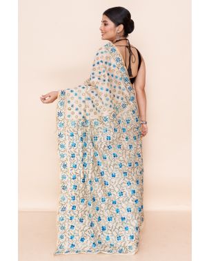 PRINT & KATHA ON KHADI COTTON, MATCHING BLOUSE PIECE