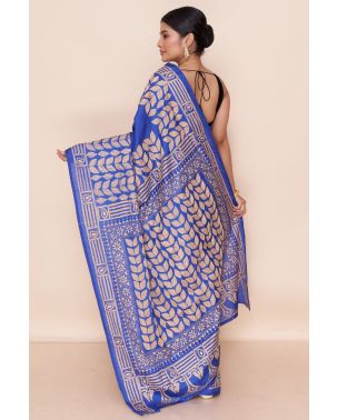 ROYAL BLUE ALL OVER KATHA STITCH, MATCHING BLOUSE PIECE