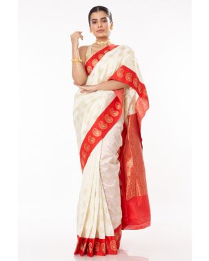 SADA SAREE LAAL PAAR GARAD PAIRED WITH MATTE GOLD COTTON SILK PARTY WEAR BLOUSE(PADDED)