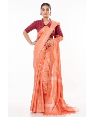 PEACH GHICHHA SILK, SELF THREAD DESIGN ON PALLU WITH MATCHING BLOUSE PIECE