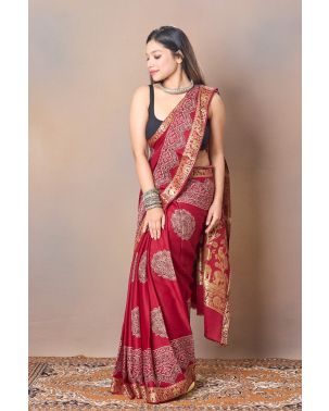 AJRAK WORK  ZARI MODAL SILK SAREE