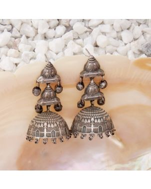 ANTIQUE OXIDISED GERMAN SILVER JHUMKAS 