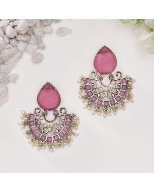 PINK MONALISA STONE SETTING CHANDBALI EARRING