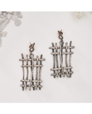 FENCE PATTERN OXIDISED GERMAN SILVER EARRING