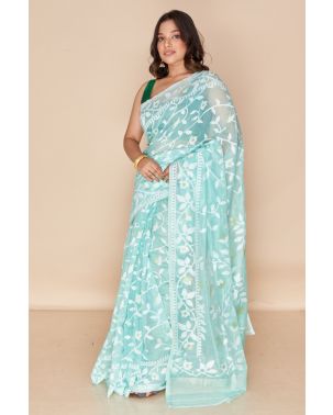 MINT SHADE SOFT DHAKAI WITH ALL OVER THREAD WORK
