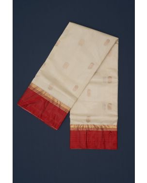 5 INCHES RED BORDER, WITH ALL OVER ZARI BUTI TRADITIONAL SILK GARAD SAREE