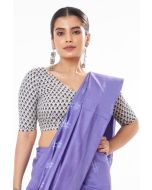 MAUVE (DUAL TONE) GHICHHA SILK, SELF THREAD DESIGN ON PALLU TEAMED WITH V NECK SOFT COTTON INDIGO PRINT BLOUSE