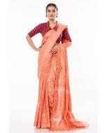 PEACH GHICHHA SILK, SELF THREAD DESIGN ON PALLU PAIRED WITH SOFT COTTON CHECKED SHIRT PATTERN BLOUSE