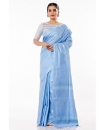 PASTEL BLUE GHICHHA SILK PAIRED WITH GREY STRIPED KHADI COTTON BLOUSE